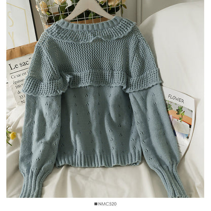 Sweater women's round neck single breasted long sleeved sweater  1893