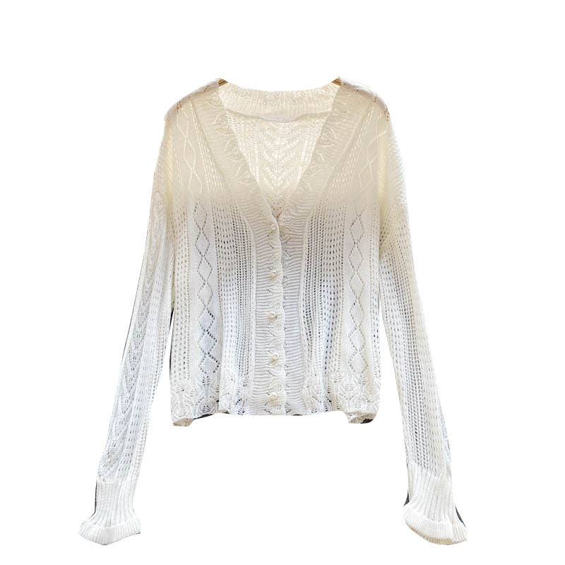 Gentle wind wear a vintage hook flower hollowed out knitted cardigan coat  1580