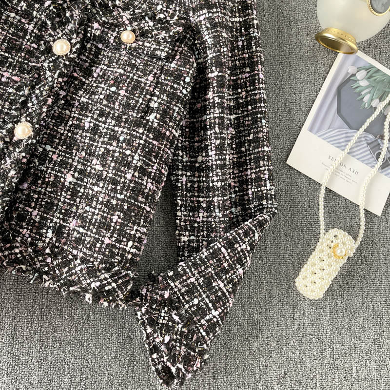 Small fragrant clothes plaid coat women's cardigan top  1547