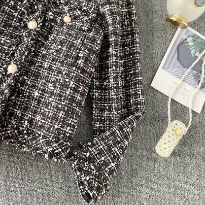 Small fragrant clothes plaid coat women's cardigan top  1547