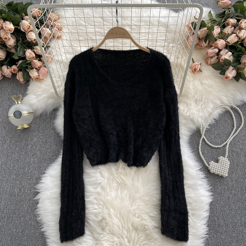 Versatile short Pullover mohair sweater  1615