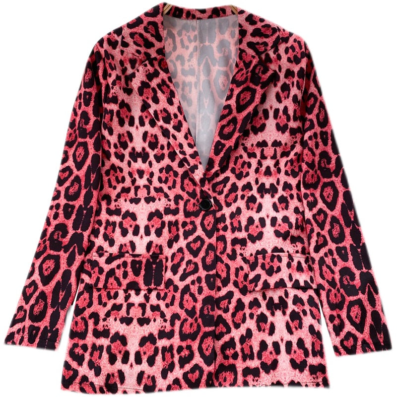 European and American style versatile medium and long leopard print suit  1563