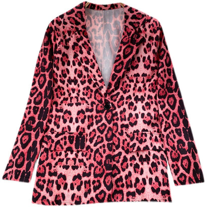 European and American style versatile medium and long leopard print suit  1563