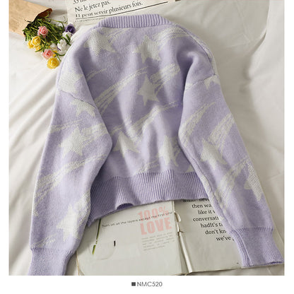 Meteor print bright silk loose and thin low neck sweater  1940