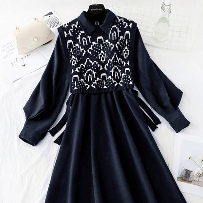 New waistcoat two piece slim knit dress  2137