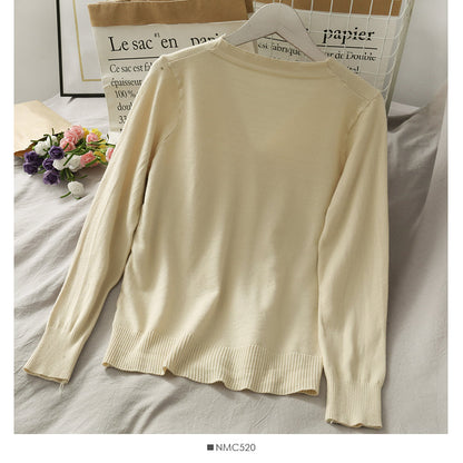 Single breasted V-neck cardigan long sleeve bottomed blouse female  1794