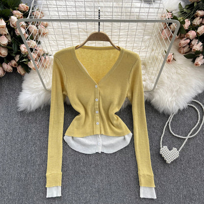 French V-neck single breasted top  1618