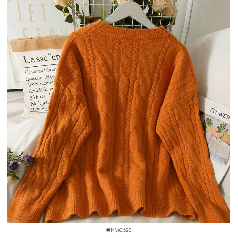 Sweater women's Hemp pattern loose and thin long sleeve Pullover Top  1985