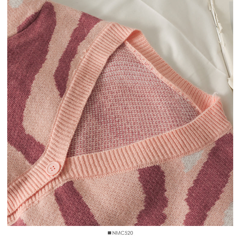 New leopard print short single breasted long sleeved cardigan  1851