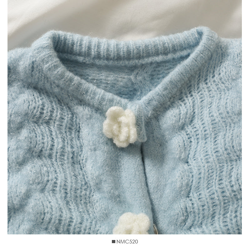 Sweet wind three-dimensional flower single breasted cardigan sweater female  1705
