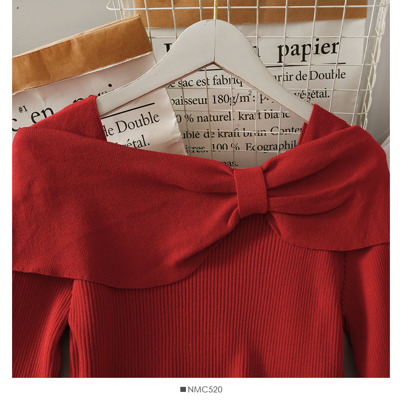 Korean slim butterfly dew clavicle sweater  1828