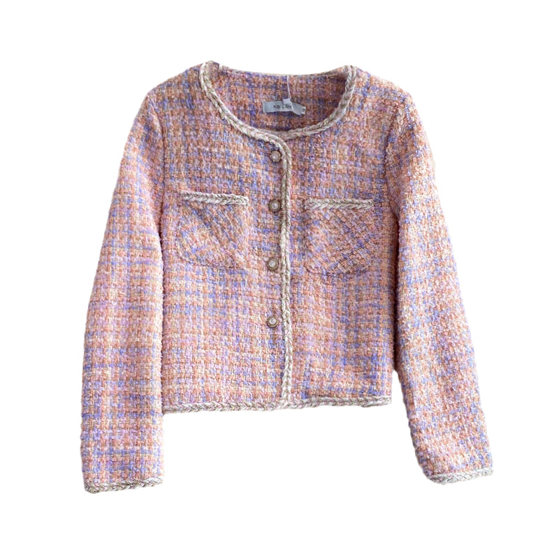 Tweed temperament top short pink coat female  1665