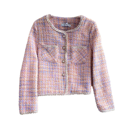 Tweed temperament top short pink coat female  1665