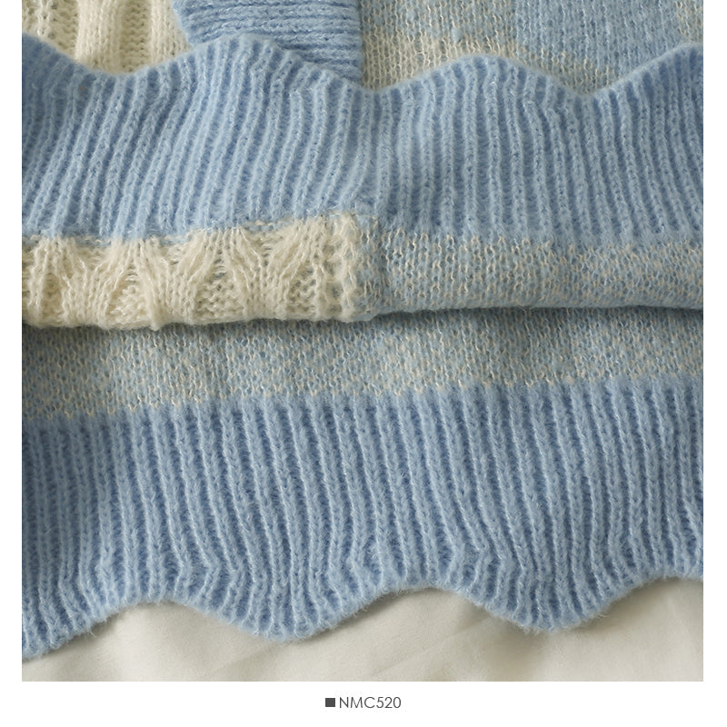 Elegant style color blocking large lapel Plaid loose knit women's shirt  1899