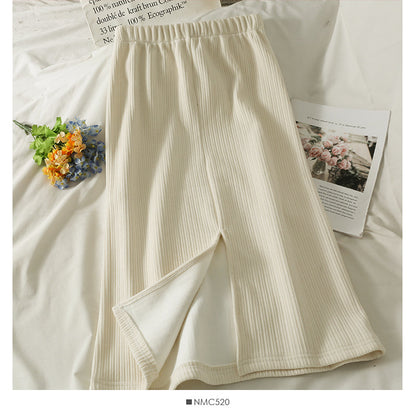 Hong Kong style retro vertical stripe elastic waist thin skirt  2521