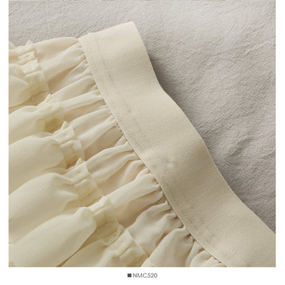 Ruffle edge super fairy medium long high waist cake skirt  2483