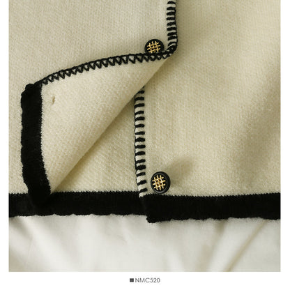 Sweater women's bag side single breasted cardigan top color matching slim fit bottomed sweater  1983