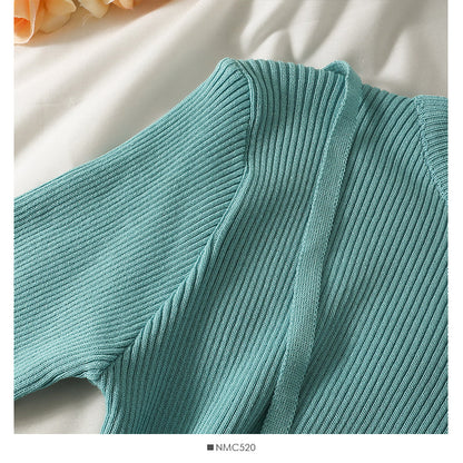 Korean bow tie tie short versatile long sleeve Pullover Top  1981