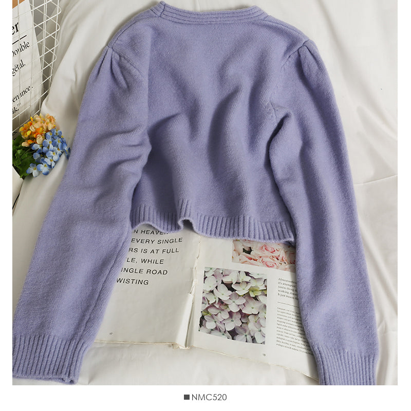 Women's cardigan long sleeve short single breasted sweater  1816