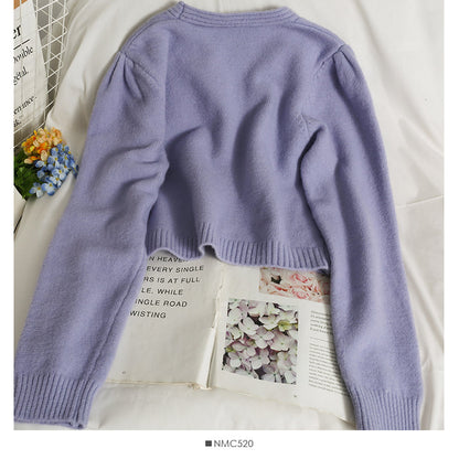 Women's cardigan long sleeve short single breasted sweater  1816