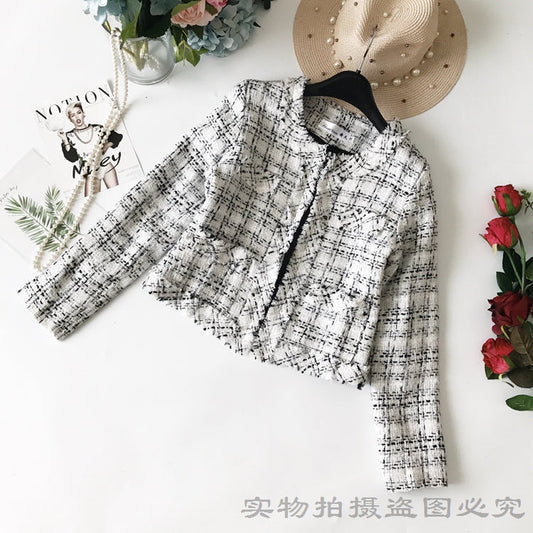 Small fragrant clothes tweed coat women's versatile slim top fashion short  1646