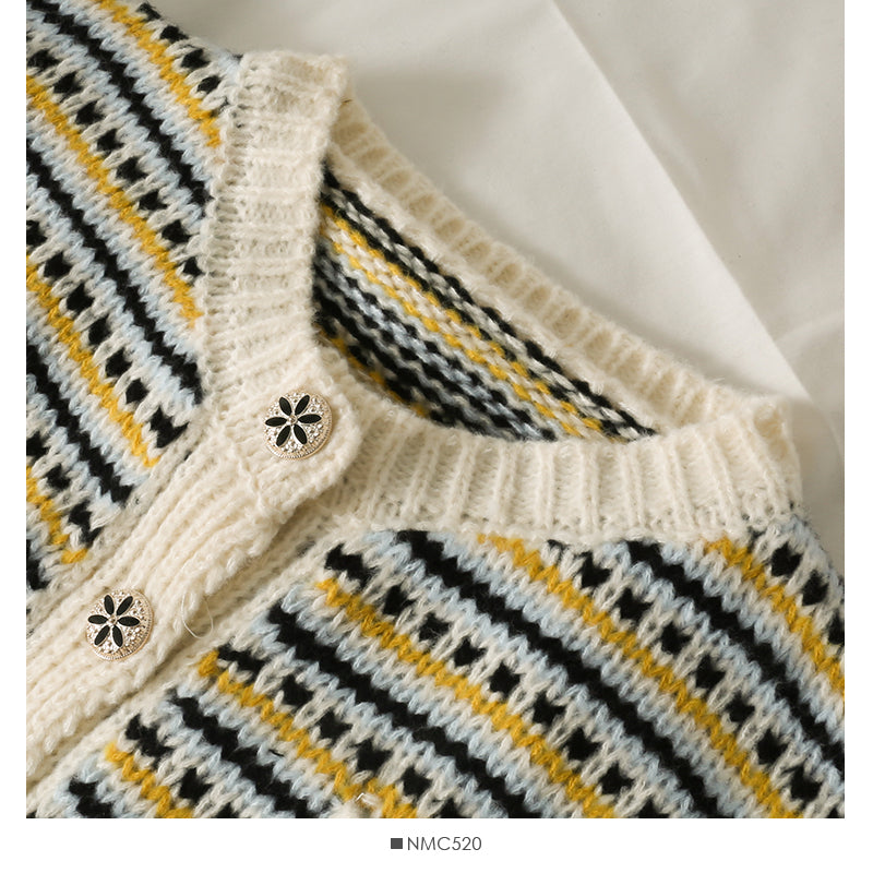 Vintage contrast stitched striped single breasted cardigan sweater  1869