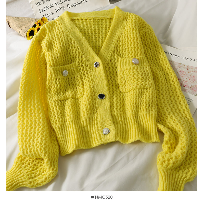 Sweater women's sweater V-neck cardigan versatile top  1737