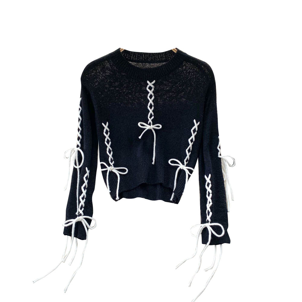 Early autumn Vintage short sweater women's design navel sweater  1612