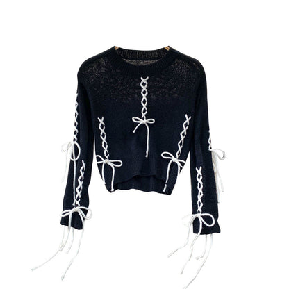 Early autumn Vintage short sweater women's design navel sweater  1612