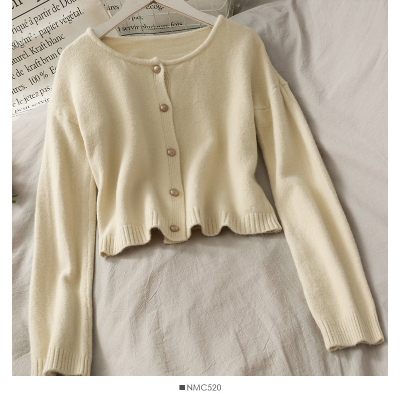 Sweet style simple and versatile long sleeved cardigan solid color sweater female  1909