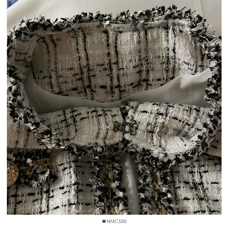 Tweed Plaid loose top women's autumn round neck long sleeve bright silk wool coat  2090