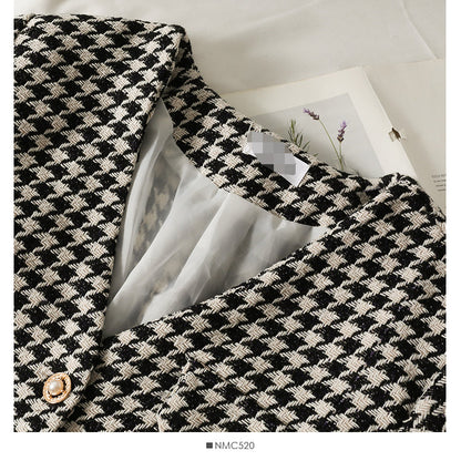 Korean retro three button short thousand bird lattice small suit for women  2087