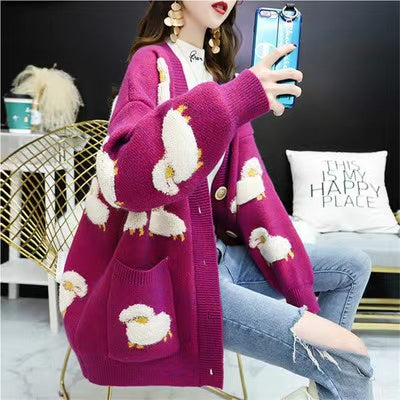 Languid lazy wind sweater , loose sweater of spring and autumn, lovely sheep embroidery cardigan  1459