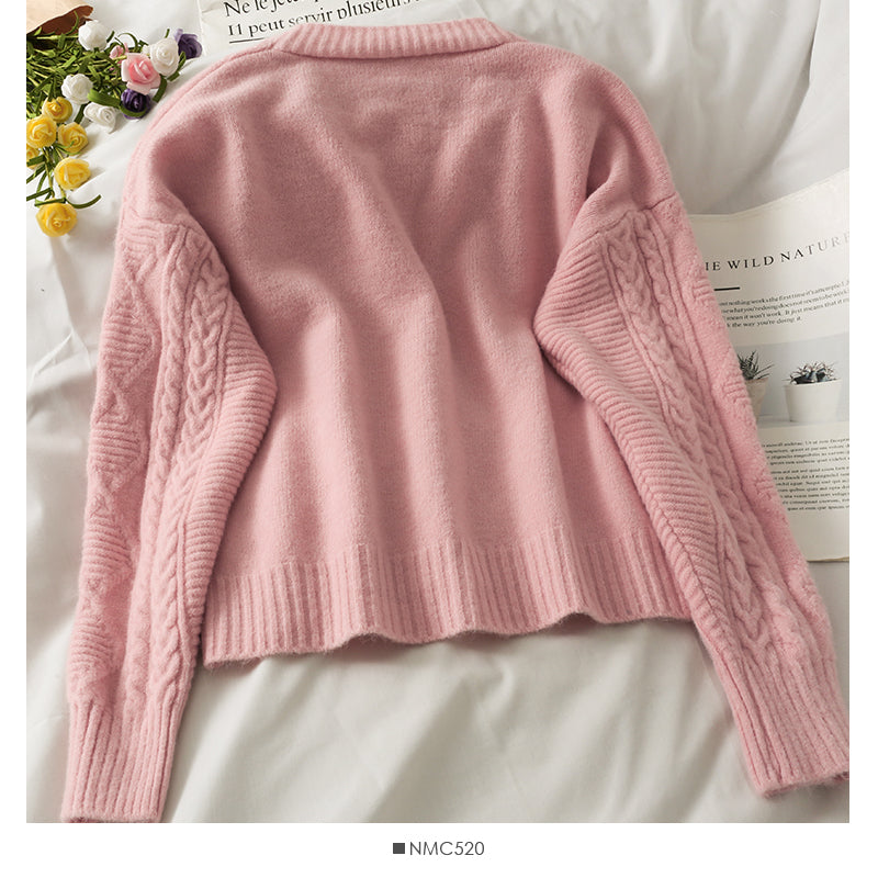 Sweater women's three button cardigan long sleeve loose  1824