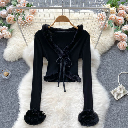 Slim fit short lace up cardigan top  1626