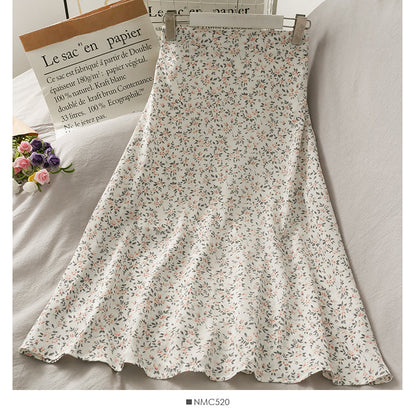 Versatile high waist thin floral skirt  2509