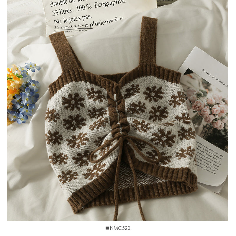 Design sense round neck long sleeve Pullover Sweater with suspender inside  1797