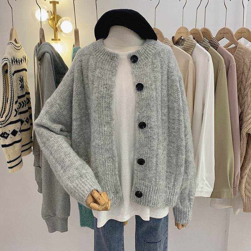 Lazy style, round neck long sleeve cardigans, loose short jacket sweater  1421