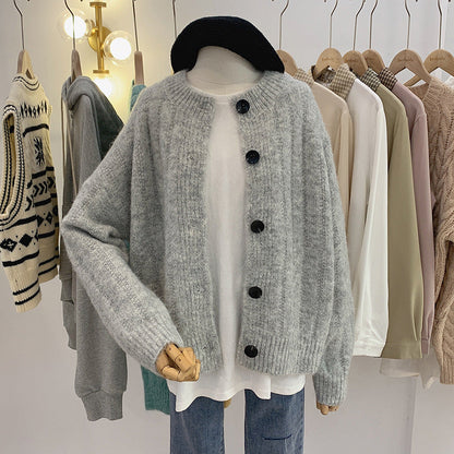 Lazy style, round neck long sleeve cardigans, loose short jacket sweater  1421