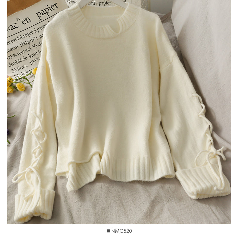 New drawstring lace up long sleeve loose Pullover Sweater  1709