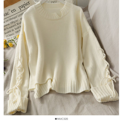 New drawstring lace up long sleeve loose Pullover Sweater  1709