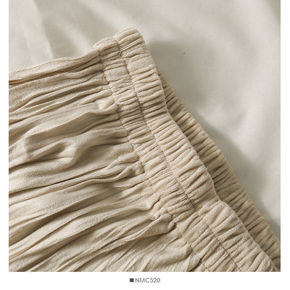 Pleated stitched A-line skirt women's new solid medium length skirt  2506