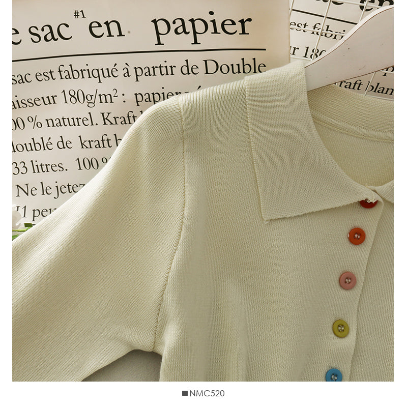 Sweet wind color single breasted Polo neck slim fit sweater  1907