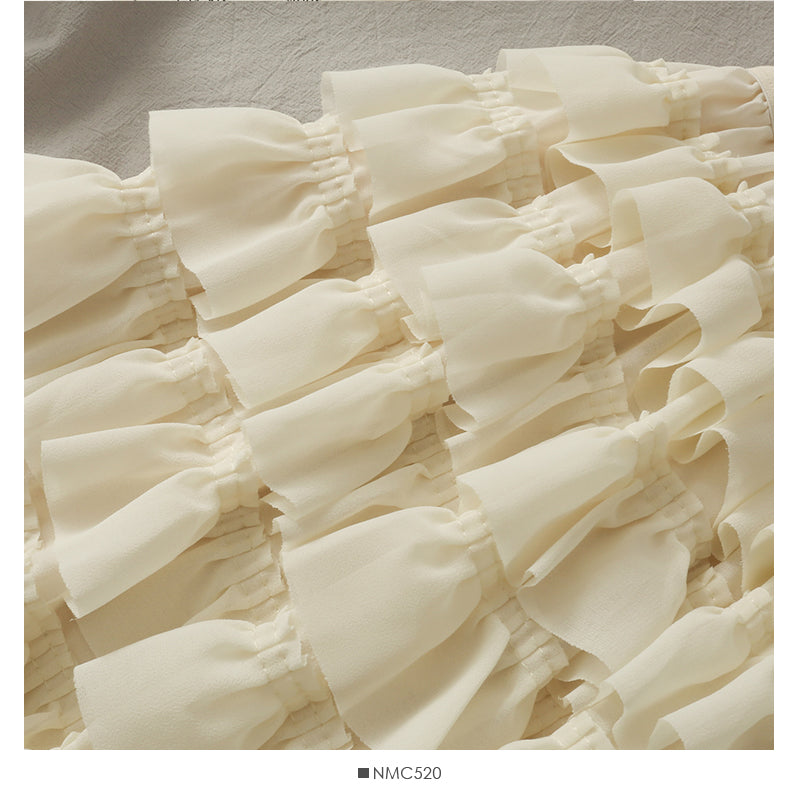 Ruffle edge super fairy medium long high waist cake skirt  2483