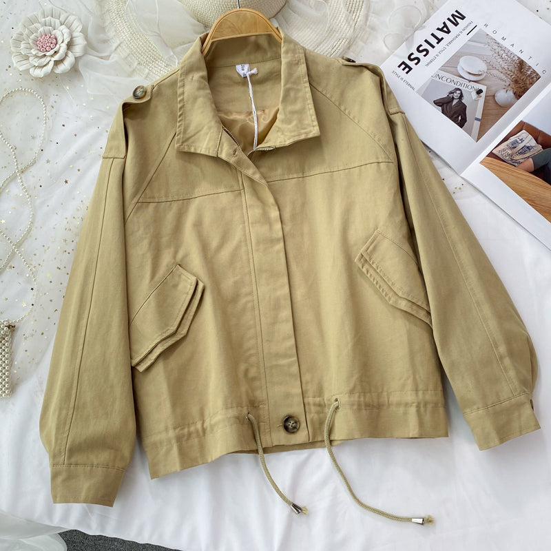 Drawstring long sleeve short coat women's Casual Jacket Top  1688