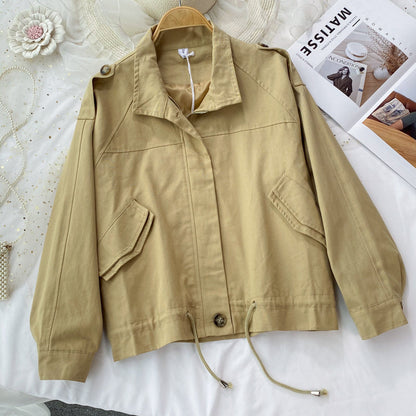 Drawstring long sleeve short coat women's Casual Jacket Top  1688