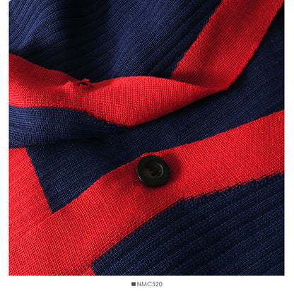 Han Fan contrast color stitched one button long sleeve sweater for women  1949