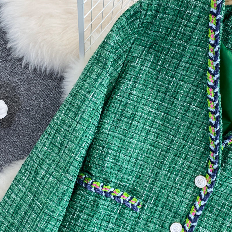 Xiaoxiangfeng tweed woven coat green coat  1657