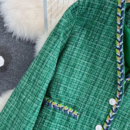 Xiaoxiangfeng tweed woven coat green coat  1657