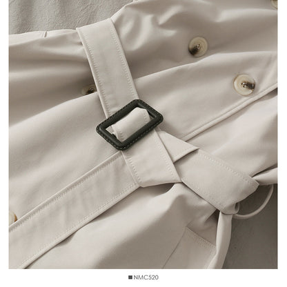 Han Fan loose and thin medium length double breasted solid coat  2085